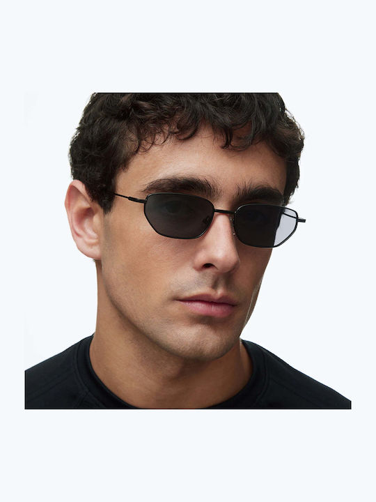 Meller Fina Unisex Sonnenbrillen mit Schwarzem Metallischen Rahmen und Schwarzem Glas