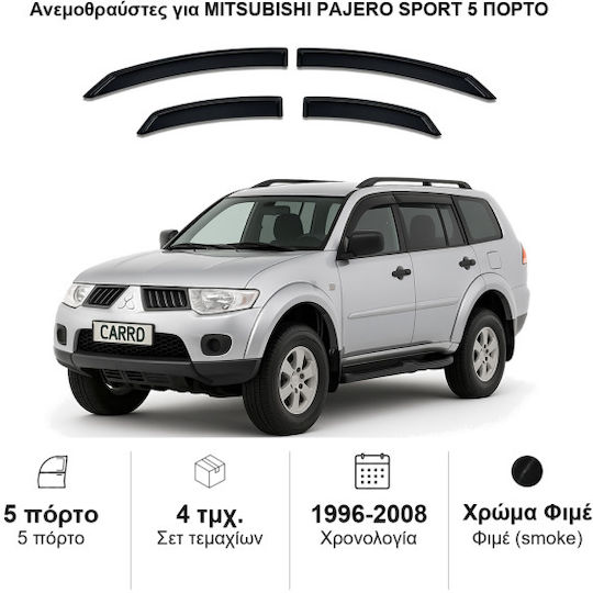 Heko Set of Windbreakers Front and Rear Car Dark Fime for Mitsubishi Pajero 4pcs