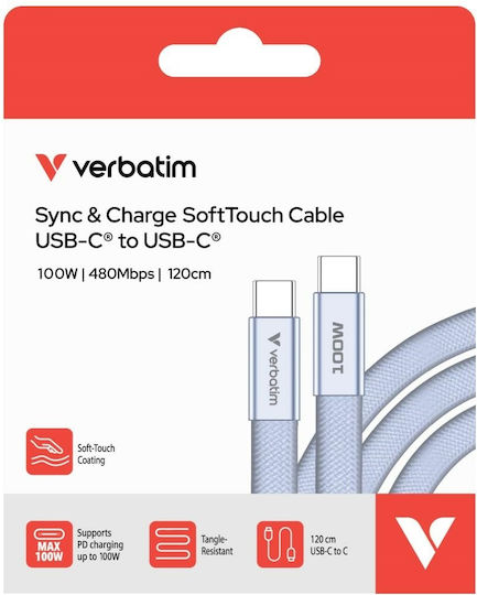 Verbatim USB 2.0 Kabel USB Typ-C männlich - USB-C 100W PD Lila 1,2m 30278