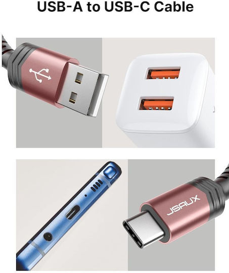Jsaux Braided Cable USB-C Male - USB-C Pink 2m 2 Pieces