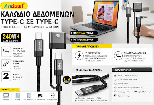 Andowl Cablu USB la Type-C Negru 1m Q-SJ740