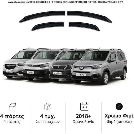 Heko Set of Windbreakers Front and Rear Car Dark Fime for Peugeot Rifter Opel Combo Toyota Proace Citroen Berlingo 4pcs