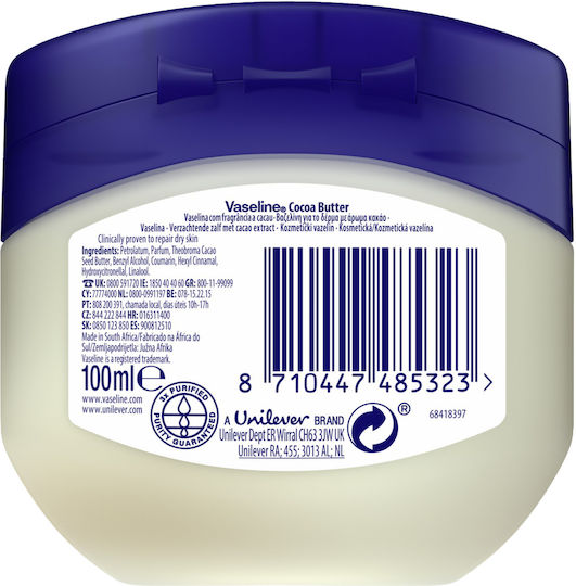 Vaseline Cocoa Moisturising Jelly Moisturizing Gel Body for Dry/Very Dry Skin 100ml