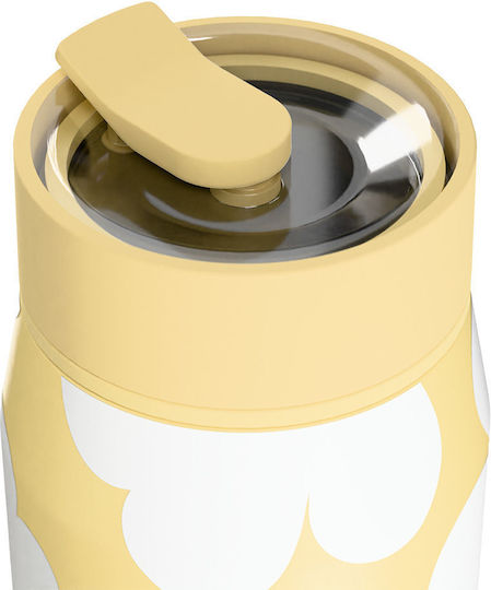 Estia Lens Save The Aegean Thermos Bottle Stainless Steel BPA Free 360ml Yellow Daisy with Straw