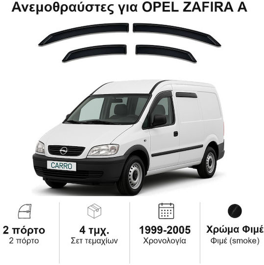 Heko Set of Windbreakers Front and Rear Car Dark Fime for Opel Zafira 4pcs