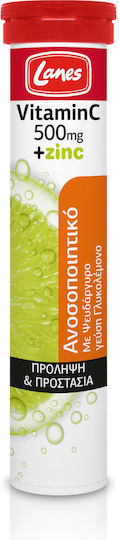 Lanes Vitamin C + Zinc Vitamin for Immune System Boost, the Skin & Antioxidant Action 500mg Lemon 20 eff. tabs