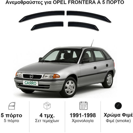 Heko Set of Windbreakers Front and Rear Car Dark Fime for Opel Frontera 4pcs