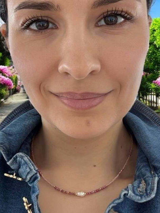 Ezera Choker Mit Herz-Design Aus Vergoldetem Silber Mit Rosafarbenen Perlen