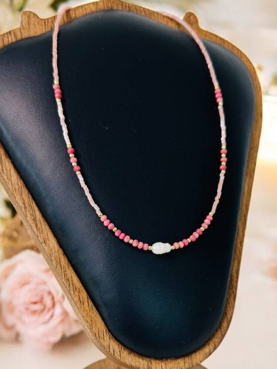 Ezera Choker Mit Herz-Design Aus Vergoldetem Silber Mit Rosafarbenen Perlen