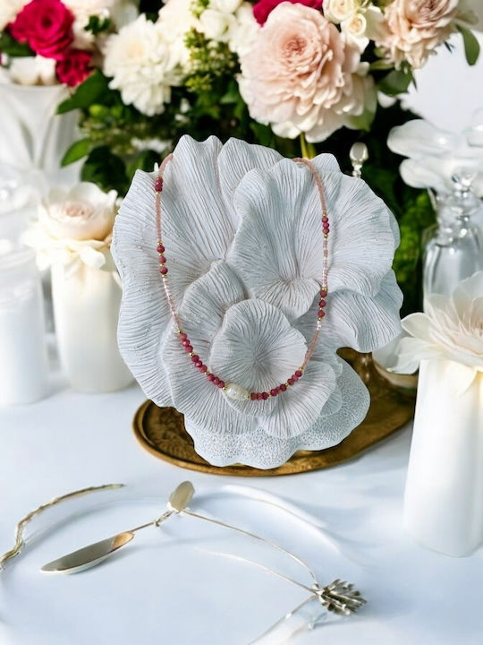 Ezera Choker Mit Herz-Design Aus Vergoldetem Silber Mit Rosafarbenen Perlen