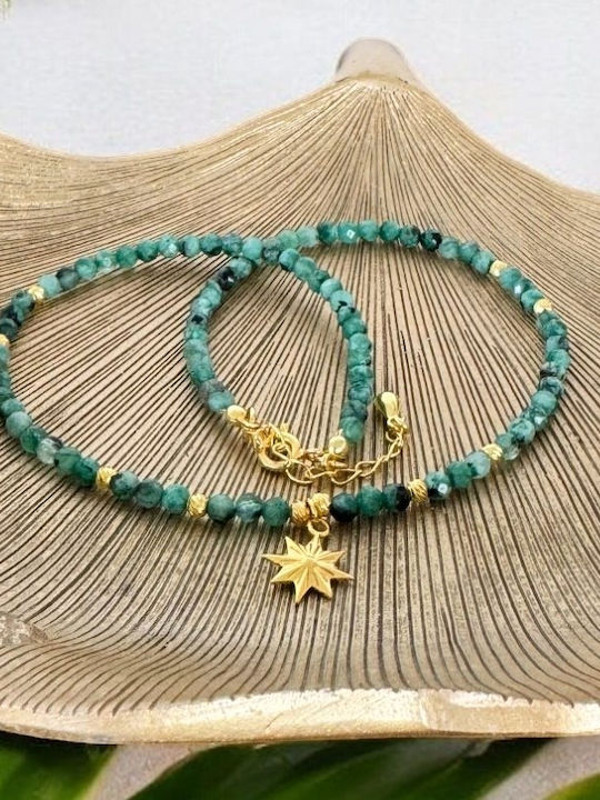 Ezera Choker Semn Zodiacal Leu Din Argint Plăcut Cu Aur Verde