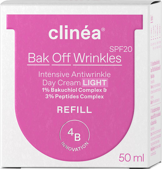 Clinea Bak Off Wrinkles Light Light Refill Αντιγηραντική Κρέμα Προσώπου Ημέρας με SPF20 με Πανθενόλη & Πεπτίδια 50ml