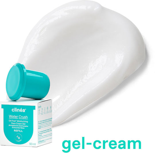 Clinea Water Crush Light Refill 48h Moisturizing and Regulating Day Face Cream with Hyaluronic Acid and Prebiotics 50ml