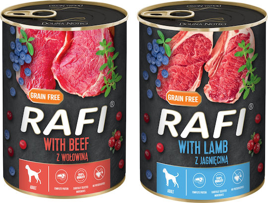 Rafi Hrana Umedă Pentru Câini Dietetică cu Miel și Carne de Vită Fără Cereale 12x400gr