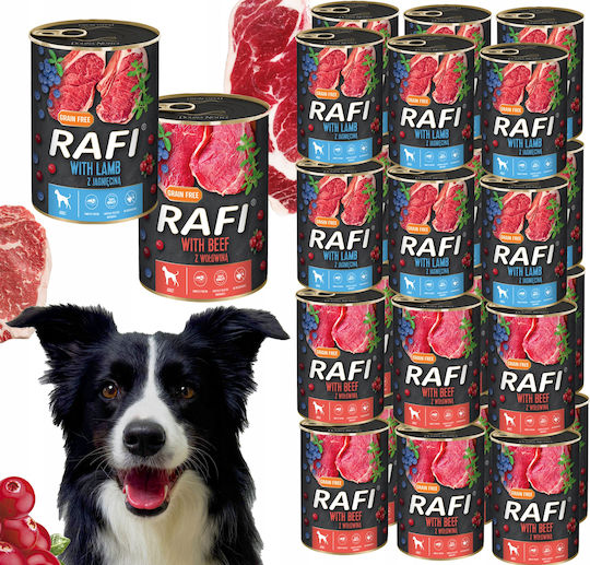 Rafi Nasses Hundefutter Dose Diät mit Lamm und Rindfleisch ohne Getreide 24x400gr