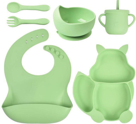 Set de Hrană din Silicon cu Bază Antiderapantă Verde 4 Buc pentru 6+ Luni