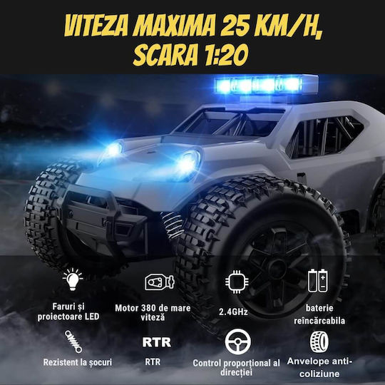 Fernsteuerung Monstertruck Rc Off-road Auto 25km/h 1:20 Maßstab Stoßdämpfer Federung Hochgriffreifen Akku Inklusive Grau