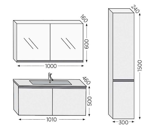 Furnibath Баня Маси със Смесител и Огледало М101xД50xВ46см Орех