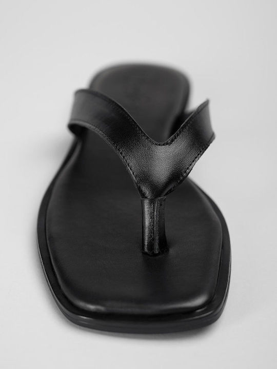 Leather Women's Flat Sandals Black