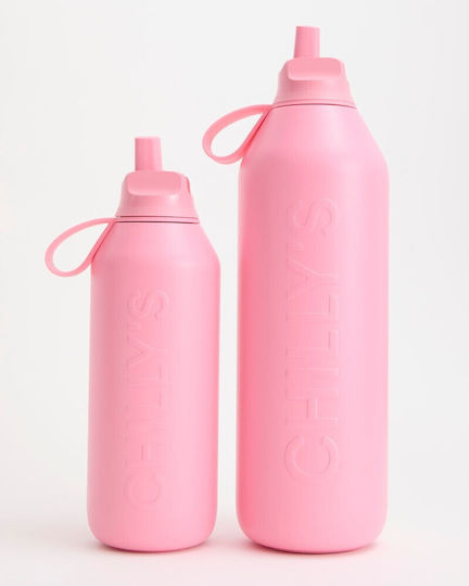 Chilly's Series 3 Flip Бутилка Термос Неръждаема Стомана Без BPA 500ml Лотус Розов с Мундщук, Примка и Сламка