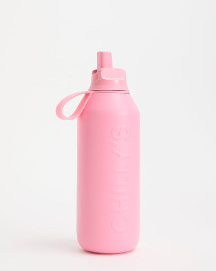 Chilly's Series 3 Flip Бутилка Термос Неръждаема Стомана Без BPA 500ml Лотус Розов с Мундщук, Примка и Сламка