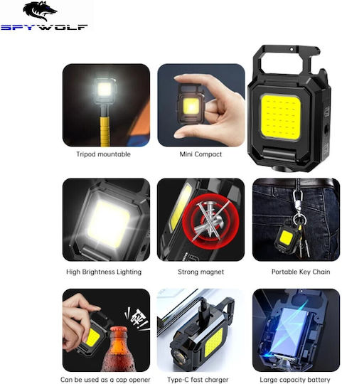 Spywolf Mini Ultra Strong LED Waterproof Multifunctional Flashlight COB Rechargeable Type-C Port 8pcs TC-564