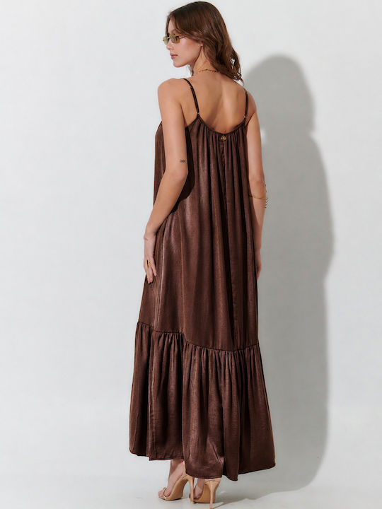 Sommer Maxi Slip Dress mit Rüschen Braun S262003-braun