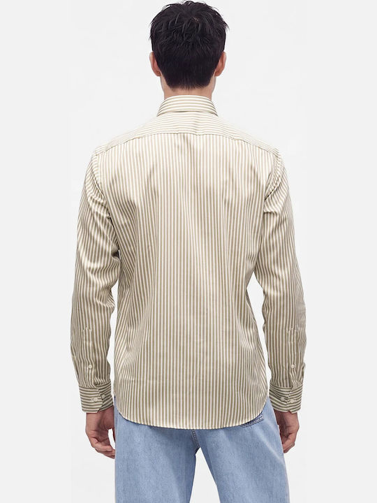 H Joe Long Sleeve Shirt in Regular Fit Striped Dark Beige