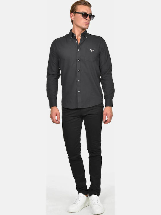 Long Sleeve Cotton Shirt in Regular Fit Black