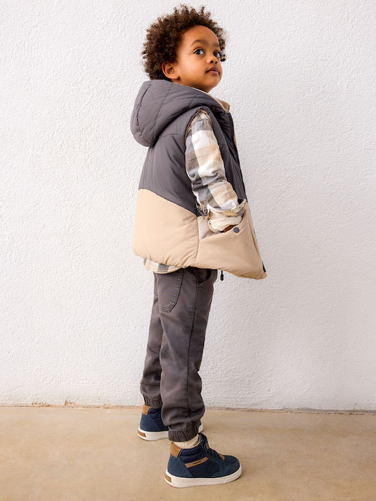 Kids Casual Sleeveless Short Hooded Jacket Beige