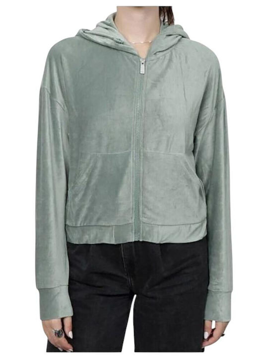 Hanorac Dama Cropped Cu Glugă Turcoaz