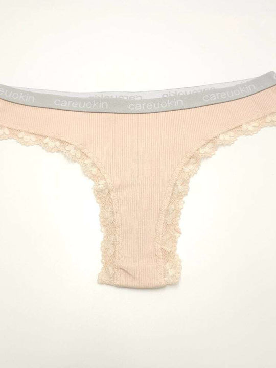 Cotton Women's Brazil Seamless Briefs With Beige Lace
