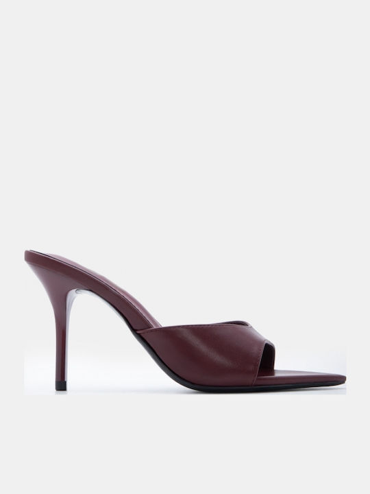 Mules With High Heel In Burgundy Colour