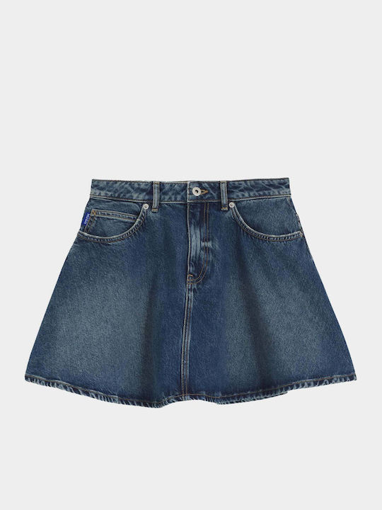 Denim High Waist Mini Skirt Dark Aged Denim