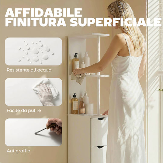 HomCom Bathroom Floor Column Cabinet 15x33x136.8cm White