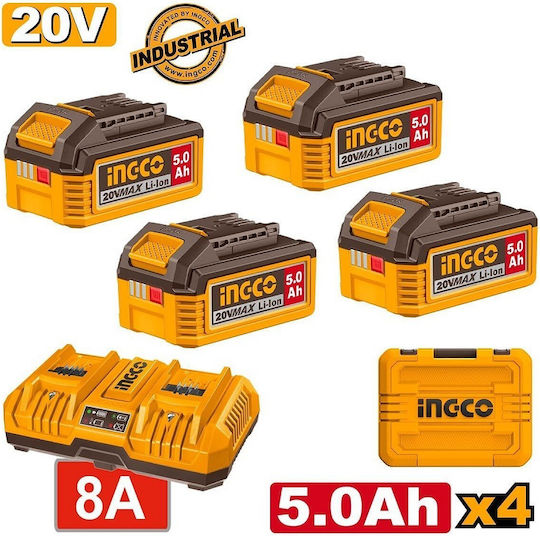 Ingco Set 4 Lithium Batterien Werkzeug 20V mit Batteriekapazität 5Ah