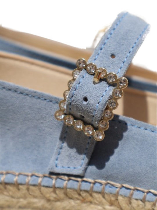 Suede Women's Espadrilles In Light Blue Color