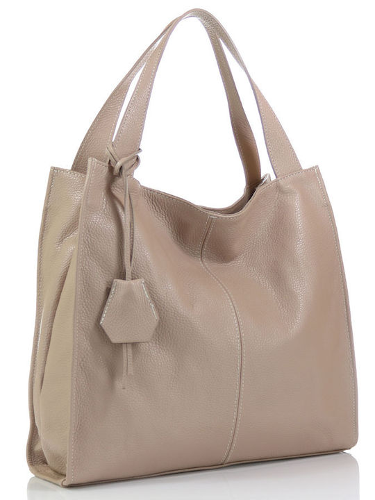 Leather Women's Shoulder Bag Beige