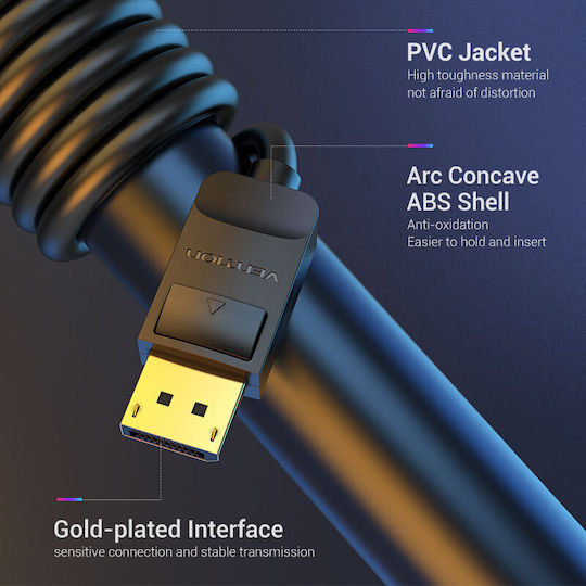 Vention Кабел DisplayPort мъжки - DisplayPort мъжки 3м Черен (HACBI)