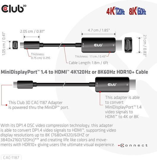 Club3D Kabel Mini-DisplayPort-Stecker - HDMI-Stecker 1.8m Schwarz (CAC-1187)