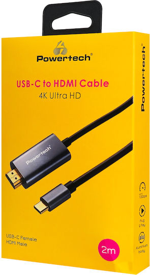 Powertech USB-C мъжки - HDMI мъжки Черен 2m PTR-0210