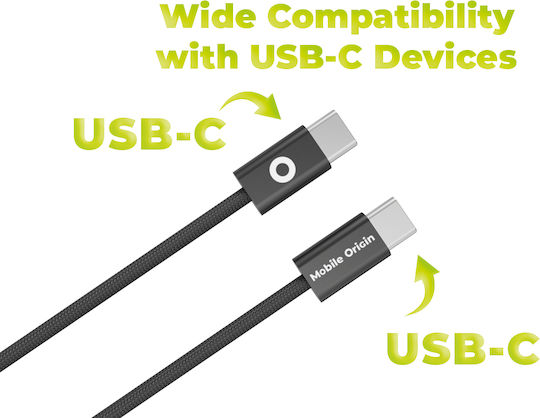 Mobile Origin Braided USB 2.0 Video Cable USB-C Male - USB-C 60W PD Black 1m MO-USC-CB11-BLK