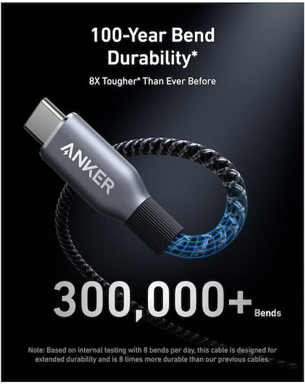 Anker Плетен USB 2.0 Кабел USB-C Мъжки - USB-C 240W Захранване (PD) Сив 1м