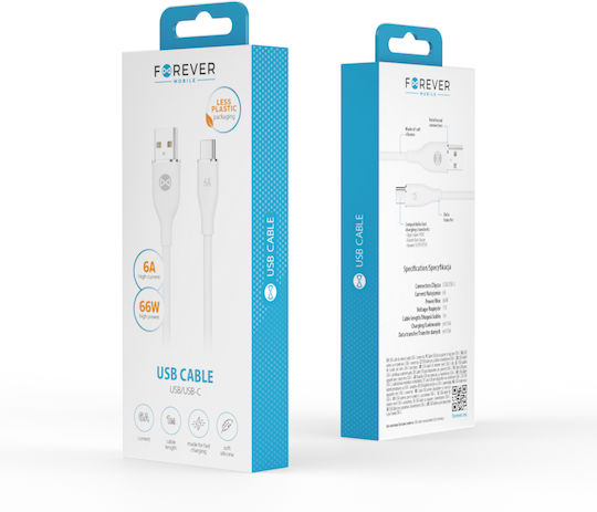 Forever USB 2.0 Cable USB-C male - USB-A 66W White 1m