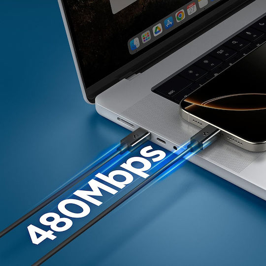 Spigen USB 2.0 Cable USB-C male - USB-C 60W Μαύρο 1.5m ACA10417