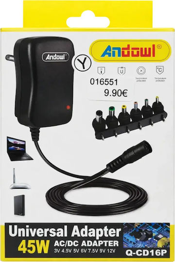 Andowl Q-CD16P Универсално Захранващо Блокче с Регулируемо Напрежение 3 до 9V с Мощност 45W с 6 Букси