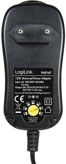 LogiLink Universal Power Adapter Adjustable Voltage 3 to 12V 1A with Power 12W with 8 Plugs