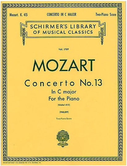 W.a Mozart Concerto No 13 In C Major Kv 415 Εκδόσεις Schirmer