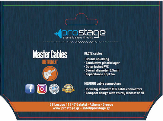 Prostage Кабел 6,3 мм мъжки - 6,3 мм мъжки 0.6м Черен (TM-006)
