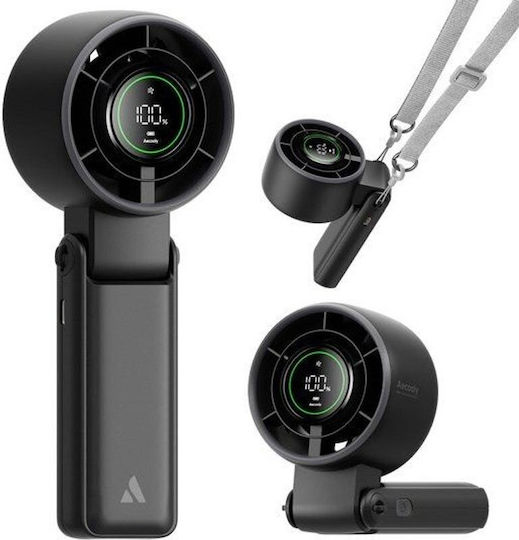 Aecooly Manual Handheld Portable Fan Halo 02 Black 3600 Mah Compact